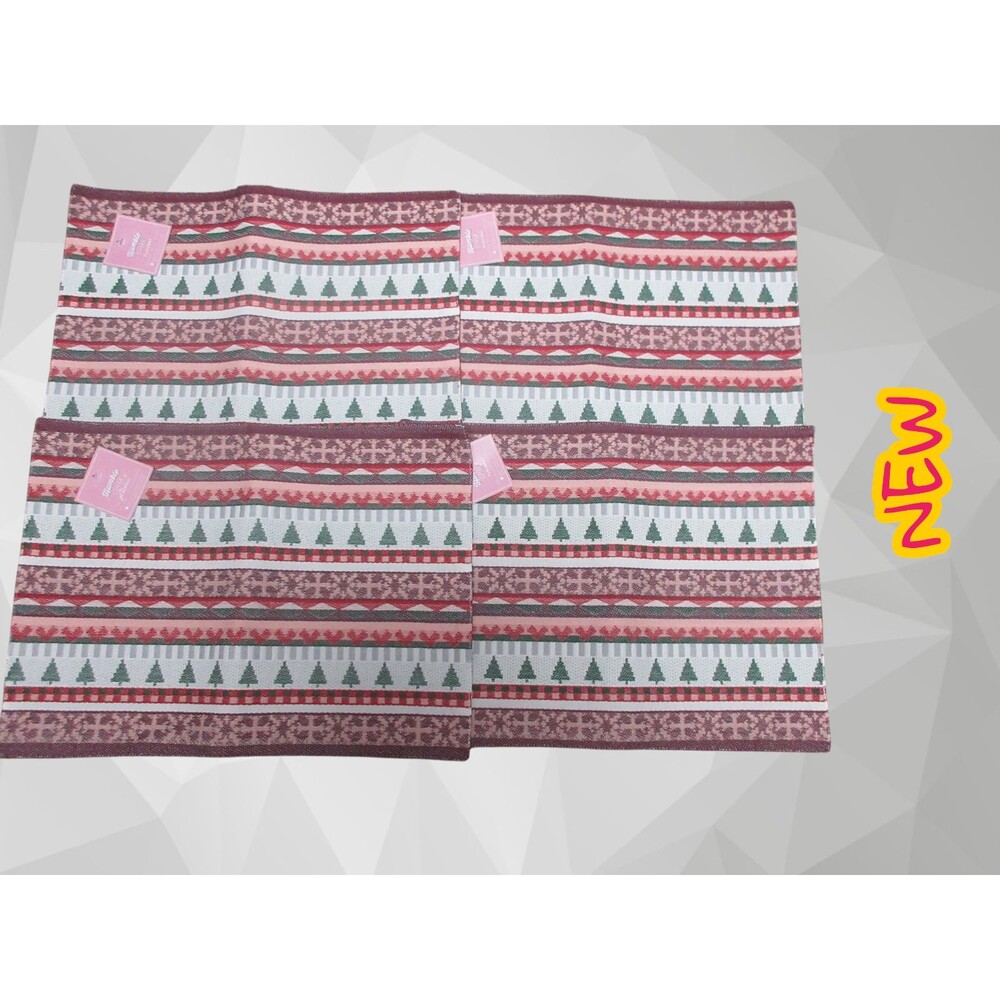 St. Nicholas Square Fair Isle Rib Woven Christmas Placemats, Holiday Trees & Geo